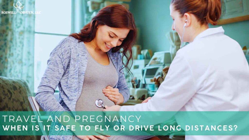 Pregnant woman consulting an OBGYN about travel and pregnancy safety.