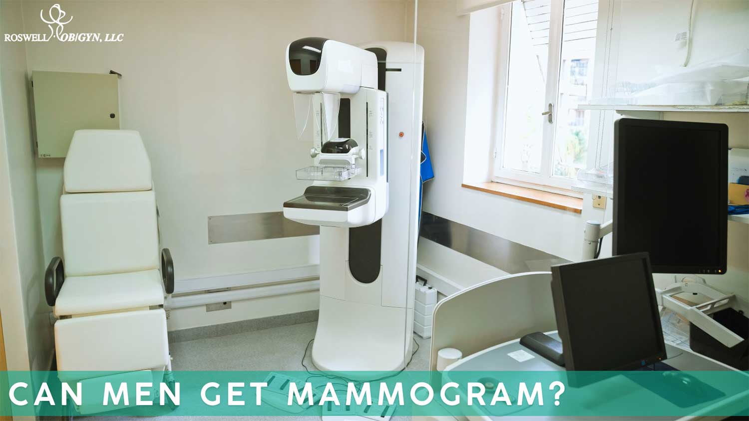 A modern mammography machine ready for use in a clean clinic, illustrating accessible mammography service for men.